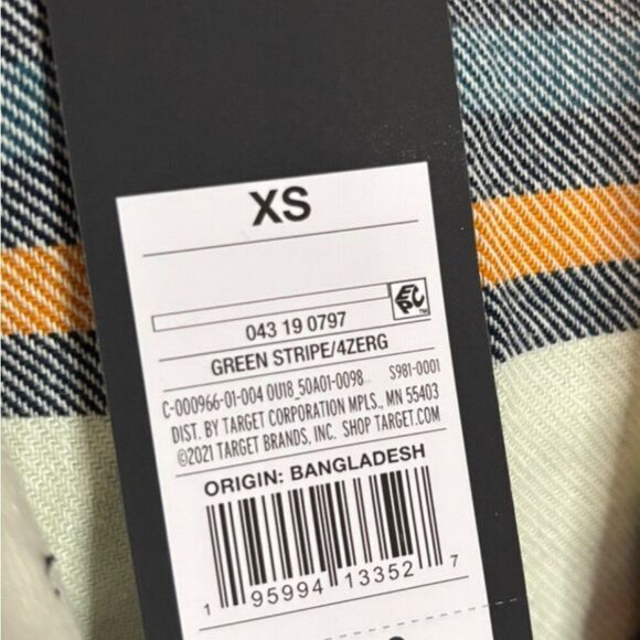 NWT ORIGINAL USE Hooded Jacket XS Button Long Sleeve Flannel Stripe Casual - Picture 6 of 6